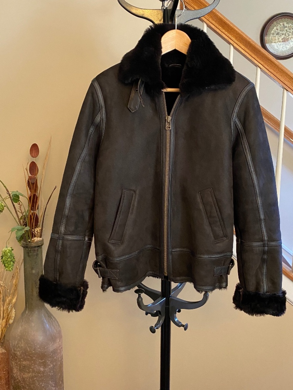 Lakeland Heritage Women's Genuine Shearling B-3 Bomber Dark Brown Jacket L / XL